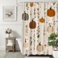 Gemütlicher Herbst-Duschvorhang mit handgezeichneten Kürbis- und Blumenmustern - Einzelner Duschvorhang 90x180cm / Creme-Kürbis Muster (YL-011)