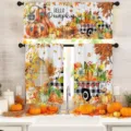 Juego de cortinas de cocina de otoño con calabazas y estampados de camiones de cuadros - Cenefa (138x45cm) / Camión de Calabaza (CL-011)