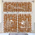Festive Christmas kitchen curtain set with gingerbread man and Santa Claus print patterns - Tiers (2 Pieces) / Small Tiers 66x91cm (2 Panels) / Dark Brown Gingerbread (CL-005)