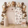 Baby shower boog achtergrond met koffie thema en tekst A Baby is Brewing en baby icoontjes - Polyester Stijl - Koffie & Brood Illustratie Thema (GX-014) / 80x180cm + 120x220cm
