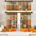Juego de cortinas de cocina de otoño con estampados de calabazas y girasoles hogar - Cenefa (138x45cm) / Grano de Madera de Calabaza (CL-012)