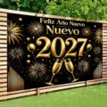 2027 New Year party backdrop with fireworks and Spanish Feliz Año Nuevo greeting - New Year Party Backdrop (SBJ-015) / 95x75cm