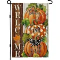 Festive autumn garden flag featuring stacked pumpkins and 'Happy Fall Y'all' text - Welcome Pumpkin Stack Style / 30x45cm (Q-004)
