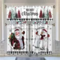 Christmas kitchen curtain set featuring Santa Claus and snowman prints on valance and tiers. - Tiers (2 Pieces) / Small Tiers 66x91cm (2 Panels) / CL-006