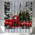 Festive Christmas shower curtain featuring a vintage red truck and snowy forest trees design - Single Shower Curtain 90x180cm / YL-006 (Retro Red Truck)