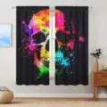 Day of the Dead black curtains with colorful splattered sugar skull print design - CL-006 (Splatter Multicolor Sugar Skull)