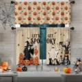 Vintage Halloween 3-piece ghost valance and cafe curtain set for kitchen window decor - Valance (138x45cm) / Style CL-006