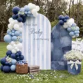 Baby Shower boogachtergrond in denim thema met blauwe strepen voor doopfeesten decoratie - Denim Thema (GX-015) / 80x180cm+120x220cm