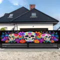 Pancarta del Día de los Muertos con calaveras de azúcar de colores y flores para jardín - SHF-005