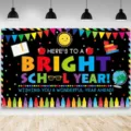 Vibrant colorful back to school party backdrop banner for classroom and nursery decoration - Inspirational Bright School Year Theme (SBJ-004) / 95x75cm