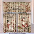Vintage-Weihnachtsküchenvorhang-Set mit Weihnachtsmann- und Schneemann-Drucken für Festtagsdeko - Schabracke / Schabracke 138x45cm / Musterstil YD-SCL003