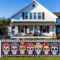 Pancarta de jardín Día de los Muertos con calaveras de azúcar para decorar vallas - SHF-006