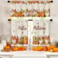 Cortinas de cocina de Acción de Gracias con estampado de calabaza y hojas de arce - Cenefa Individual (CL-014) / Cenefa 138x45cm