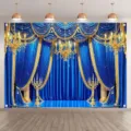 Koninklijk blauw podiumgordijn foto achtergrond voor verjaardagsfeest decoraties. - SBJ-006