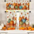 Juego de cortinas de cocina de otoño con calabazas de colores y cuadros - Cenefa (138x45cm) / Calabaza de Colores Cuadros (CL-014)