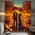 Day of the Dead curtains featuring sugar skull and marigold floral prints for party decor. - CL-008 (Sugar Skull Couple)
