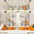 Cortinas de cocina rústicas de Acción de Gracias con estampado de calabaza y hojas - Cenefa Individual (CL-015) / Cenefa 138x45cm