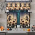 Halloween vintage ghost and owl theme 3-piece kitchen curtain set for festive decor - Valance (138x45cm) / Night Forest Cat Style (CL-008)
