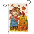 Festive autumn garden flag featuring a cute scarecrow and stacked pumpkins Happy Fall Y'All - 30x45cm (Q-008)
