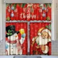 Festliches Weihnachts-Küchenvorhang-Set mit Weihnachtsmann- und Schneemann-Motiven - Schabracke / Schabracke 138x45cm / CL-010