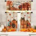 Juego de cortinas de cocina de otoño con diseño de calabaza y fútbol - Cenefa (138x45cm) / Fútbol Americano de Calabaza (CL-015)