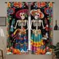 Day of the Dead curtains featuring colorful sugar skulls and floral patterns - CL-009 (Multicolor Sugar Skull)