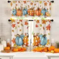 Juego de cortinas de cocina de Acción de Gracias con estampados de calabaza y arce. - Cenefa Individual (CL-016) / Cenefa 138x45cm