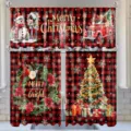Festliches 3-teiliges Weihnachts-Küchenvorhangset mit rot-schwarzem Karomuster-Design - Schabracke / Schabracke 138x45cm / Musterstil YD-SCL006