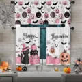 Pink Halloween 3-piece curtain set with cute pumpkins, black cat and ghost pattern - Valance (138x45cm) / Pink and Black Pumpkin Ghost Style (CL-009)