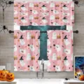 Halloween pink retro ghost pattern valance and tier curtain set for kitchen window decor - Valance (138x45cm) / Style CL-010