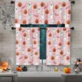 Halloween retro ghost pattern pink window valance and tier curtain set for kitchen decoration - Valance (138x45cm) / Light Pink Style (CL-011)