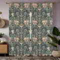Vintage floral and bird pattern curtains for classic bedroom decor in elegant blue and beige - CL-007