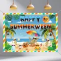 Summerween party banner background cloth spooky summer beach skeleton photography backdrop - Summer Halloween Style (SBJ-002) / 95x75cm