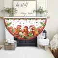 Rustic Christmas fan-shaped flag with gingerbread men for holiday decor - Gingerbread Man and Christmas Tree Style (SXQ-004) / 37.5x75cm (Flat Style) / Red