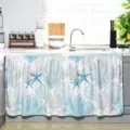 Coastal style short kitchen cabinet curtain with ocean coral and starfish print - 140x82cm / Blue Gray Marine Life Style (X-002)
