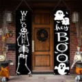 Juego de pancartas de Halloween con diseños de esqueleto welcome y fantasma hey boo - Estilo Bienvenida Esqueleto (SDL-005)