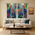 Vivid tropical parrot and waterfall print short curtains for living room window decoration - Tropical Rainforest Parrot Style (CL-005) / 66x91cm