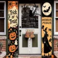 Pancartas decorativas para porche de Halloween con calabazas, fantasmas e ilustraciones de brujas - Estilo Hocus Pocus (SDL-006)
