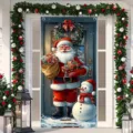 Christmas door banner featuring Santa Claus and snowman design for holiday party decor - 90x180cm / Santa Snowman With Gifts Style (ML-001)