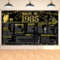 Toile de fond rétro 1985 noir et or pour fête d'anniversaire avec faits pailletés - 95x75cm / SBJ-005