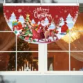 Christmas fan-shaped flag with Santa Claus and reindeer design hanging on window - Red Santa Sleigh Style (SXQ-006) / 37.5x75cm