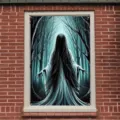 Gruseliger langhaariger Geist im dunklen Wald Halloween Fensterdekoration Hintergrund - Waldgeist (C-006) / 120x80cm
