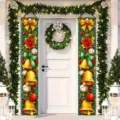 Festive Christmas porch banners with golden bells and red poinsettia flower pattern - Christmas Bells & Flowers (SDL-006) / 30x150cm