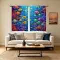 Vibrant tropical fish coral reef print short curtains for living room window decor - Marine Life Style (CL-006) / 66x91cm