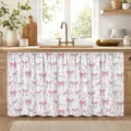 Country style kitchen cafe curtain with pink bow and floral print for sink cabinets - 140x82cm / Pink Bow Knot Heart Floral (X-004)