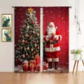 Weihnachtsdeko Vorhänge mit Weihnachtsmann und Tannenbaum Druck für Fenster und Raumteiler - Weihnachtsmann und Weihnachtsbaum (CL-006)