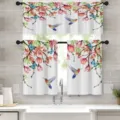 Spring floral kitchen curtain set featuring hummingbirds and butterflies in a fresh garden style - Style CL-004 / Tier Curtains 66x91cm (2 Pieces/Pack)