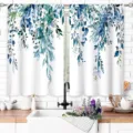 Watercolor eucalyptus leaf kitchen short curtains for a refreshing Nordic pastoral style - 2 Pieces/Pack (66x91cm) / Watercolor Eucalyptus Leaf Style 5 (CL-005)