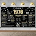 Μαύρο και χρυσό πανό πάρτι 'Back in 1976' με ιστορικά γεγονότα και νέα της χρονιάς. - Ρετρό Αναμνηστικό Στυλ 1976 (SBJ-001) / 95x75cm