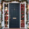 Festive Merry Christmas porch banners set featuring Santa Claus and decorated tree design - Santa Claus & Christmas Tree (SDL-007) / 30x150cm
